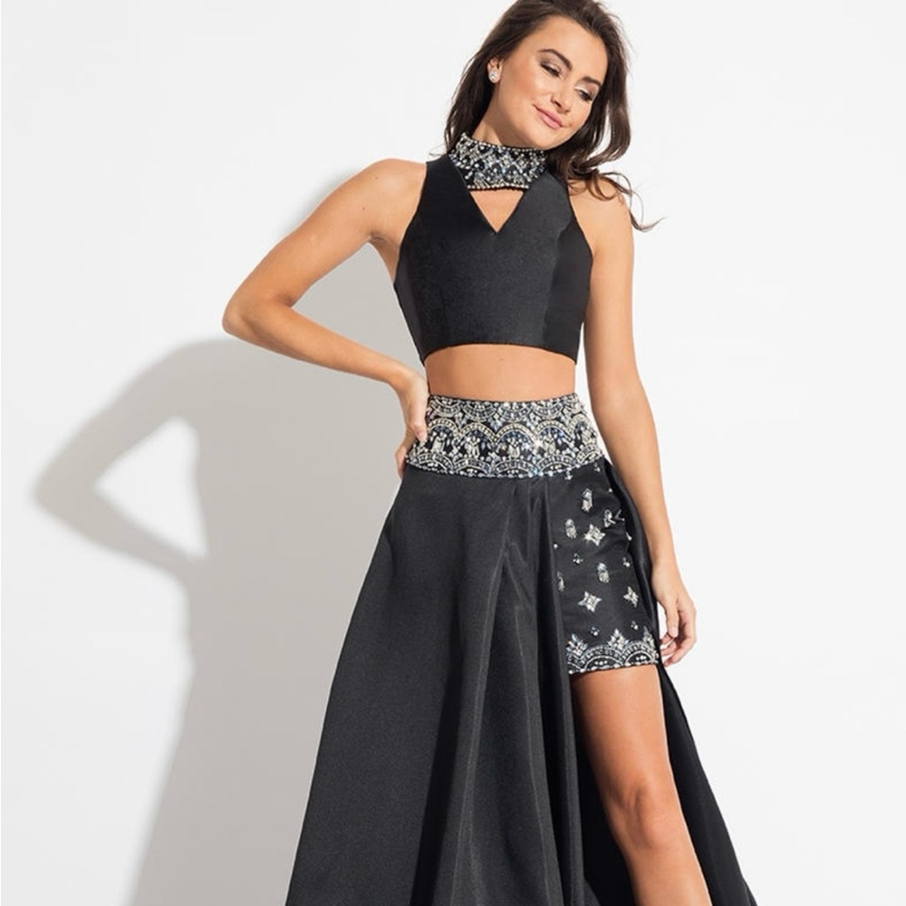 Rachel Allan black and silver long dress
